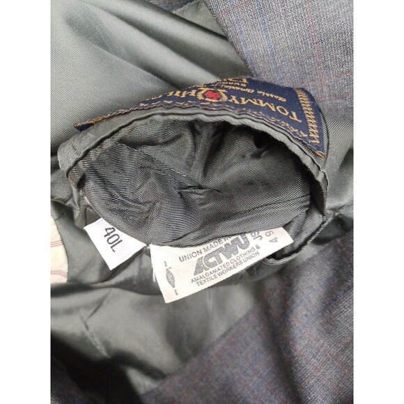 Vtg Tommy Hilfiger Windowpane Sport Coat Mens Gray 3 Button Jacket Blazer 40L - Picture 10 of 11